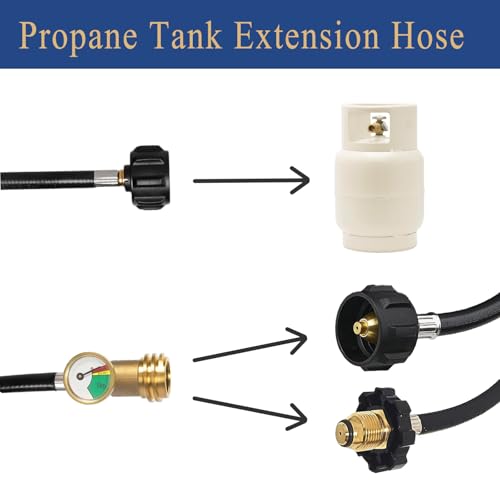 Image of 5 FT Propane Extension Hose with Gauge, Leak Detector Replacement Hose for Gas Grill, Heater, RV & Propane Appliances - Acme to Male QCC /POL Fittings