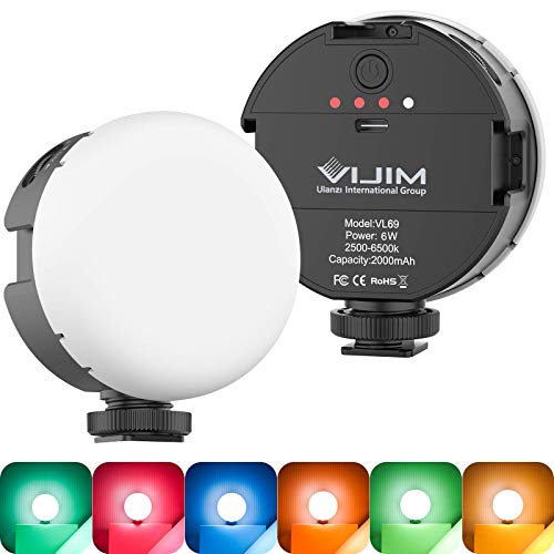 LED Kamera Video Licht, VL69 LED Videoleuchte 2500-6500K Bi-Color mit 2000mAh Akku,Flächenlicht Selfie Licht Dauerlicht mit 3 Beleuchtungsmodi für alle Smartphone, Osmo Pocket, Kamera und Camcorder