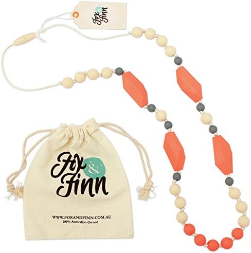 Fox and Finn 'Mackenzie' Silicone Teething Necklace for Babies | Safety Knotted Silk Rope | Does Not Pull Hair Out | 14 Inch Drop (Grapefruit Sorbet)