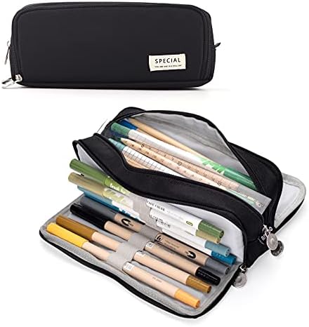 TOYESS Large Capacity Pencil Case for Girls and Boys, Pencil Case with 3 Compartments for Women, Aesthetic Pencil Bag for Kids and Students, Pink
