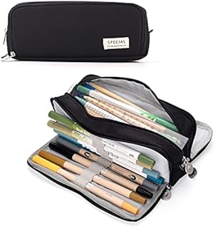 TOYESS Large Capacity Pencil Case for Girls and Boys, Pencil Case with 3 Compartments for Women, Aesthetic Pencil Bag for Kids and Students, Yellow