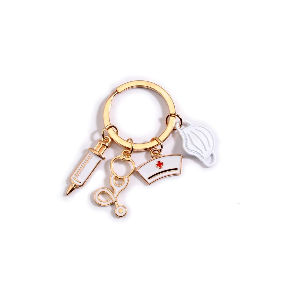Doctor Keychain Medical Tool kit Injection Mask Stethoscope Nurse Cap keyring