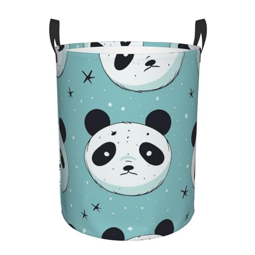 Cartoon Panda Bear print Circular Hamper Waterproof Storage Bin Organizer Basket Laundry Hamper With Handles For Clothes Toys Medium