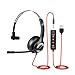 JIAMQISHI USB Headset with Mic for PC, On-Ear Computer Laptop Headphones with Noise Cancelling Microphone in-line Control for Home Office Online Class (USB+3.5mm Single Ear Headset, Black)
