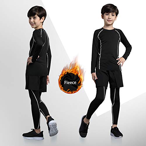 Image of 2 /3 /4 Pcs Boys Girls Base Layer Athletic Compression Leggings and Shirts Thermal Underwear Set Running Pants Tights