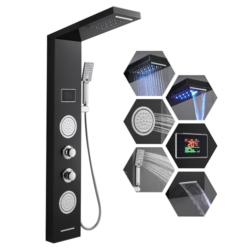 Duschpaneel LED ohne Batterie, OUGOO Duschpaneel mit Armatur und...