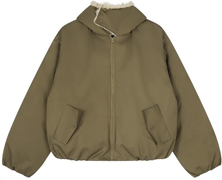 Retro Lambskin Hooded Cotton Padded Jacket for Women Thick Warm Winter Coat