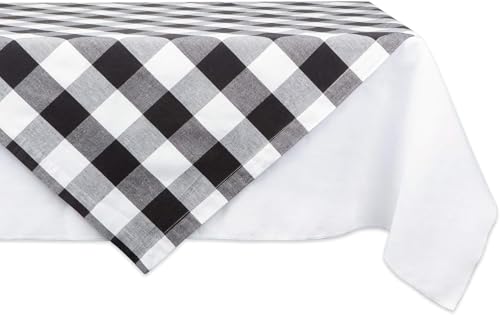 DII Buffalo Check Collection, Classic Farmhouse Tablecloth, Table Topper, 40 x 40, Black & White