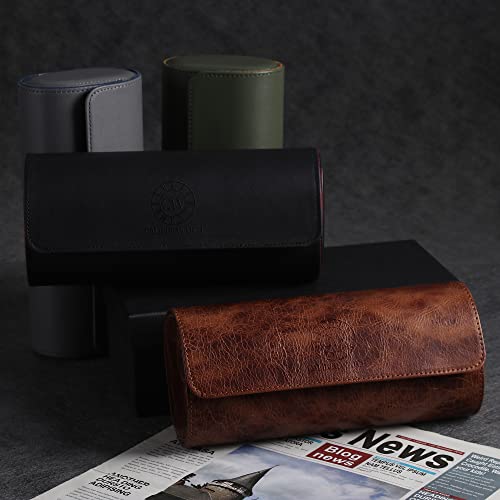 Image of Genuine Napa Leather Watch Roll Travel Case for 3 Watches - Travel Watch Rolls and Leather Watch Display Cases with Velvet Interior - Watch Storage Organizer Men's