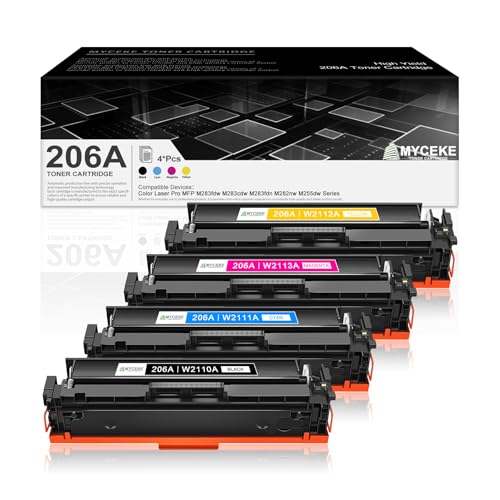 Image of 206A Toner Cartridges 4 Pack Replacement for HP 206A W2110A W2111A Toner | Compatible for HP Color Laser Pro MFP M283fdw M283cdw M283fdn M282nw Series Printer,W2113A W2112A,Black Cyan Yellow Magenta