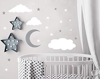 Cloud Wall Stickers Moon and Stars Wall Decal Kids Wall Stickers Baby Room Wall Stickers Vinyl Wall Sticker Peel and Stick Removable for Nursery Bedroom Baby Girls Boys Room Decor