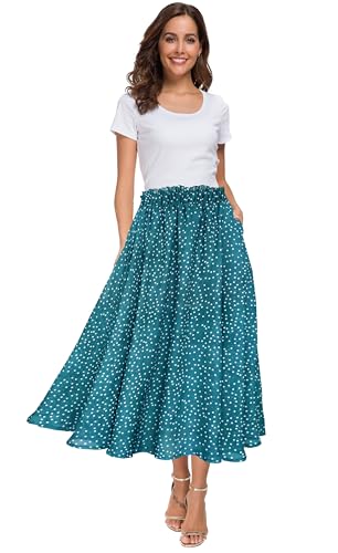 Sinono Women Elastic High Waist A Line Floral Print Swing Chiffon Beach Midi Long Skirt with Pockets4