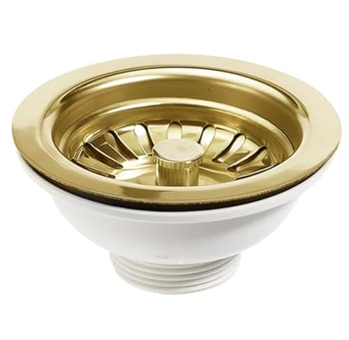 Taps2Traps® POLISHED GOLD FINISH KITCHEN SINK BASKET STRAINER WASTE FOR 90MM HOLE