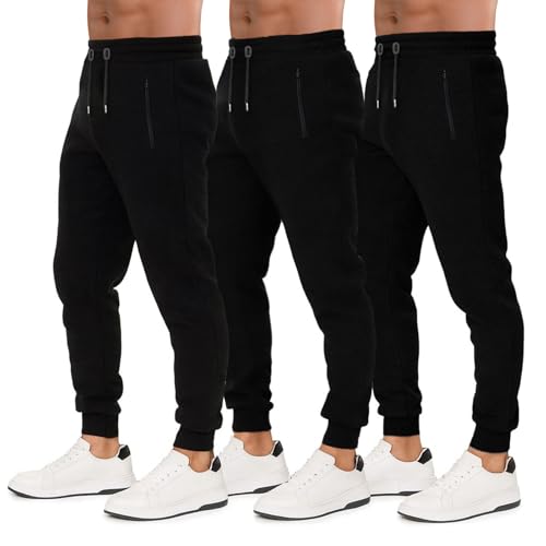 ALL IN SWEATS Men’s Sweatpants 3 Pack Joggers for Men - Athletic Sweatpants for Men with Pockets Workout Pants (Size S, Black/Black/Black)