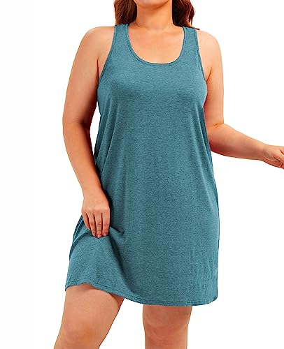 Beocut Camisones sin mangas de talla grande para mujer, ropa de dormir con espalda cruzada, sin mangas, vestidos de dormir, Turquesa, 4XL