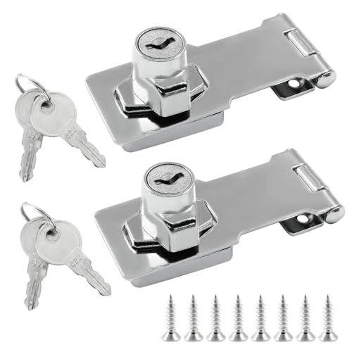 Image of Bivethoi 2Pcs Keyed Hasp Locks, 3 Inch, Stainless Steel, Silver | Twist Knob Keyed Locking Hasp, Keyed Different, For Small Doors, For Cabinets