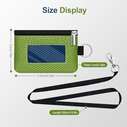 Image of Minimalist RFID Blocking Small Wallet with ID Window,WaterResistant Zip Id Case Wallet with Lanyard Keychain for Cards,Cash,Travel,Women,Men (Olive Green /Electric Blue)
