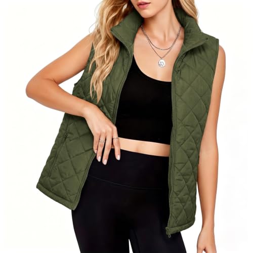 Quilted Vest Women Diamond Pattern Stand Collar Sleeveless Puffer Outerwear - image 5