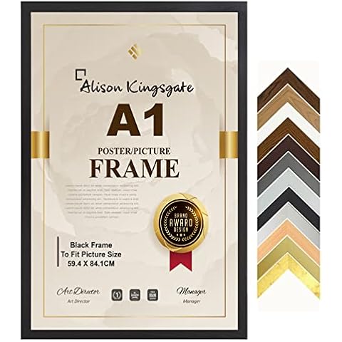 Alison Kingsgate Premium A1 Frame Black In Size 59.4 x 84.1 cm Frame - A1 Photo Frame with Clear Perspex Front & Wall Mounting to Hang Portrait or Landscape (Black) Cover