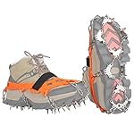 BLUEVER Crampones, 32 Dientes Tacos de Hielo Tracc...: Tracción mejorada de tacos de hielo: 32 puntas de acero inoxidable mejoradas multidireccionales resistentes a la abrasión. Cadena de soldadura más fuerte, con puntas más robustas. Los clavos de acero inoxidable de alta resistencia brindan una excelen...