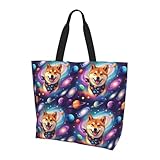 Supdreamc Stylish and Functional Tote Bag for Women, Purple Galaxy Space Shiba Inu Doge Multipurpose Shopping Shoulder Purse.