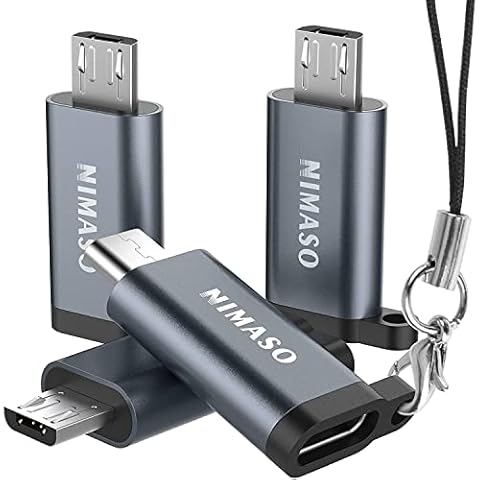 NIMASO Micro USB to USB C Adapter 4 Pack,Type C Female to Micro USB Male Converter with Keyring Support Fast Charge & Sync for Samsung J6/J5/J4/J3/S7/S7 Edge/S6,Huawei Y7/Y6/P Smart/P8 Lite,LG G4,etc Cover