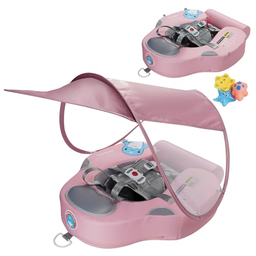 INFLATEFLY Baby Swim Float with Protection Sunshade Infant Pool Float Add Tail for 3-24 Months (Pink)