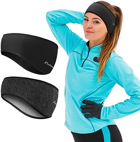 Linlook Winter Headband Ear Warmer - 2 Pack Warm Cozy Fleece Stretchy Ear Muff with Full Cover for Outdoor Sports, Running, Hiking, Cycling, Tennis, Jogging