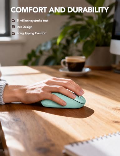 Image of Trueque Wireless Mouse for Laptop, Ergonomic 6-Button Mouse, Mint Green | 2.4GHz USB receiver, back /forward buttons, 3 adjustable DPI levels, silent clicks, USB-C adapter, Windows /Mac /Chrome OS /Linux