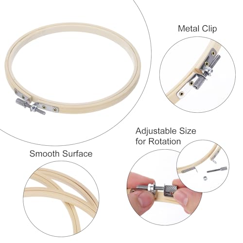 Image of MECCANIXITY 12 Pieces 6 Inch Embroidery Hoops Adjustable Round Bamboo Circle Cross Stitch Hoop Ring for Art Craft Handy Sewing Needlework DIY Decoration