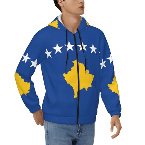 Sweat à capuche zippé thermique homme veste polaire motif drapeau Kosovo