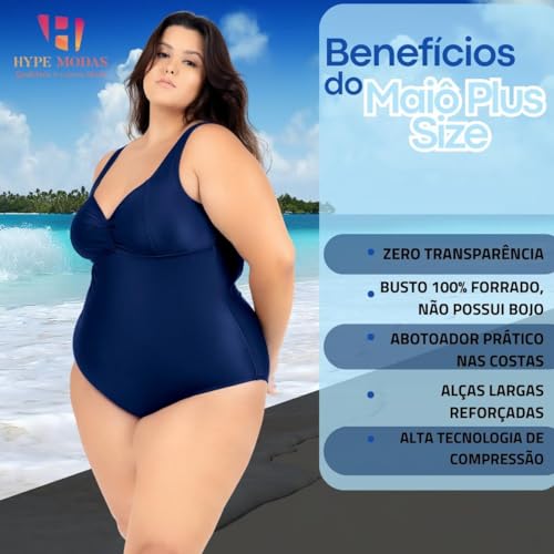Maiô Plus Size Costas Nuas Tecido Modelador Chapa Barriga Tamanho:54;Cor:Azul Marinho