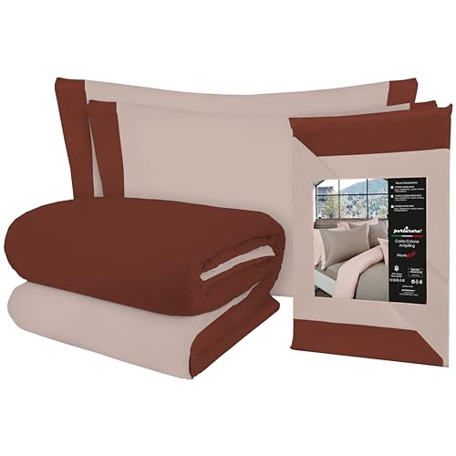PERLARARA Parure de lit 2 places en flanelle de coton chaud 100 %, lot de 250 x 200 cm et 2 taies d'oreiller 50 x 80 cm, fabriqué en Italie, Brandy 126 Bicolor