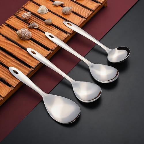 Image of Montavo by FnS 4 Pieces Stainless Steel Serving Spoon Set | 1 Gravy Ladle, 1 Rice Server & 2 Veg Serving Spoons | Premium Kitchen Serving Utensils for Home, Dining & Buffet