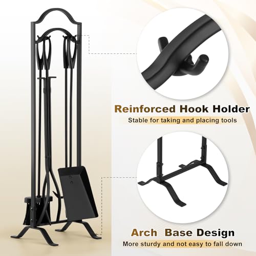 image for FEED GARDEN 29 Inch Fireplace Tools Set 5 Pieces Indoor Outdoor Wrough