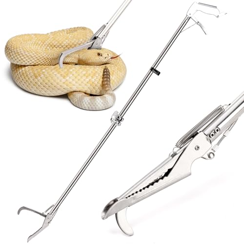Image of Hiceeden 47 inch Professional Stainless Steel Snake Grabber Tool, Collapsible Snake Reptile Tong with Lock and Wide Jaw, Heavy Duty Rattle Snake Catcher Stick Handling Tool
