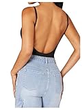 SHENHE Women's Open Back Sexy Spaghetti Strap Low Back Summer Backless Cmai Bodysuit Black X-Small