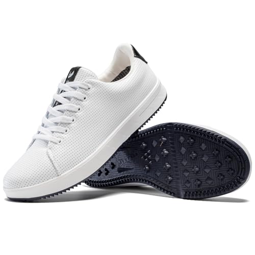 U.Ofeiy Men's Golf Shoes Professional Spikeless Leather Sneakers Non Slip Low Top Lightweight Comfort Travel Walking Shoes White 11.5 by U.Ofeiy - Used condition - Image 4