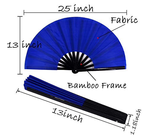 Meifan Large Rave Folding Hand Fan For Women Men, Chinese Japanese Bamboo Fan Hand Fan For Festival, Dance, Gift, Performance, Decorations (Blue) #TOP1