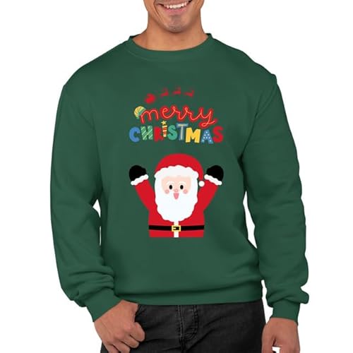 Graphic Impact Merry Christmas Cute Santa Xmas Sweatshirt Funny Rude Ugly Matching Sweater Star For Adults Unisex Novelty Christmas Jumper Day Novelty Sweat(Bottle Green, L)