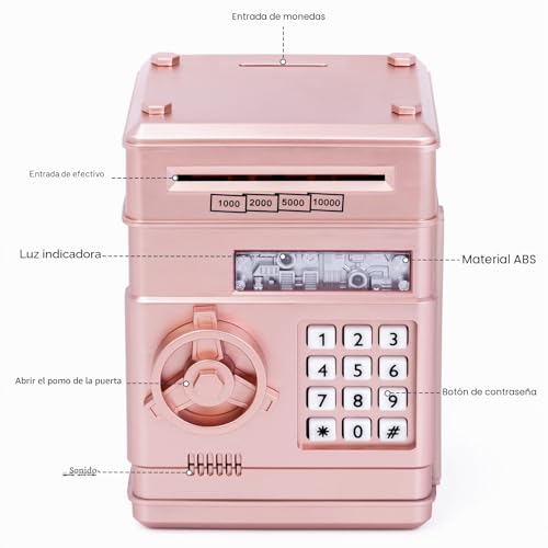 Miniatura 2 de Hucha Electrónica Oro Rosa Caja De Dinero Para Niñas 3 Años, Cajero Automático De Monedas, Regalo De Cumpleaños Para Niños Y Niñas
