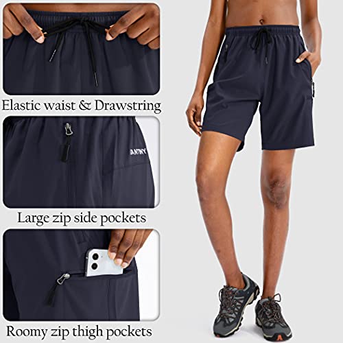 Santiny Women's Hiking Cargo Shorts Quick Dry Lightweight Summer Shorts For Women Travel Athletic Golf With Zipper Pockets(Navy_M) #TOP3