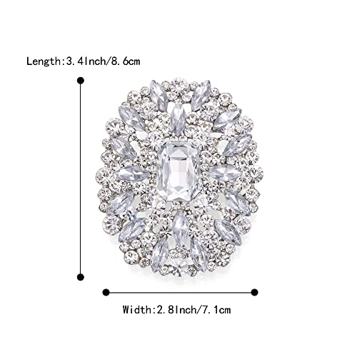 Image of BriLove Women's Stunning Emerald Cut Square Crystal Rhinestone Marquise Cluster Brooch Pin for Wedding Party Prom