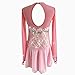 Kmgjc Figure Skating Dress Women's Girls' Ice Skating Dress Pink Spandex Micro-Elastic Professional Competition Skating Wear Floral Fashion Rhinestone Long Sleeve (Color : Pink, Size : S)