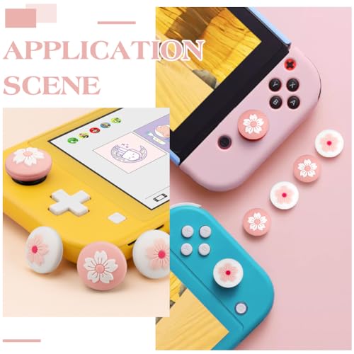 Image of GORGECRAFT 4Pcs 2 Styles Silicone Thumb Grip Caps Cute Kawaii Soft Round Flower Thumbstick Joystick Rocker Button Cover Replacement Compatible with Switch 0.67x0.67inch