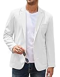 COOFANDY Men's Casual Linen Blazer Lightweight Regular Fit One Button Sport Coat Wedding Suit Jacket White