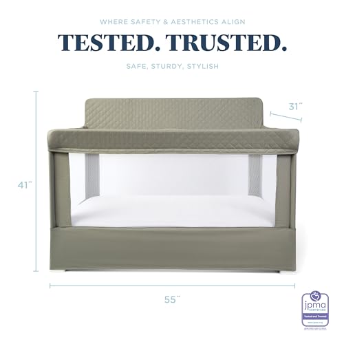 Image of Baby Delight Lunaire Full Size Crib | Breathable Mesh Baby Crib | Tool-Free Assembly Baby Bed | 100% GOTS Certified Organic Cotton Fabric | Organic Sage