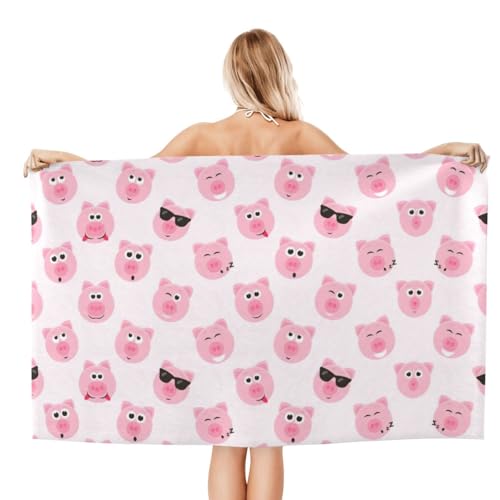 Serviette de bain microfibre absorbante drap douche cochon rose - 3