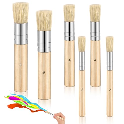 6 Pieces Wooden Stencil Brushes Natural Bristle Stencil Brushes Wooden Handle Painting Brushes for Acrylic Oil Watercolor Art Painting Stencil Project DIY Crafts, 3 Sizes