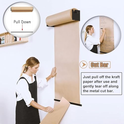 Distributeur de rouleaux de papier kraft mural avec cutter – Pratique pour la cuisine, les travaux manuels et l'emballage